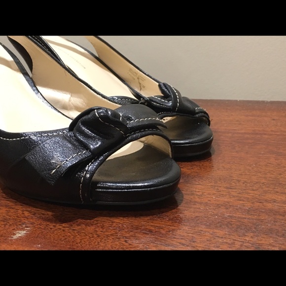 Designer Black Peep Toed Sling Back Heels Size 11 - Picture 1 of 5